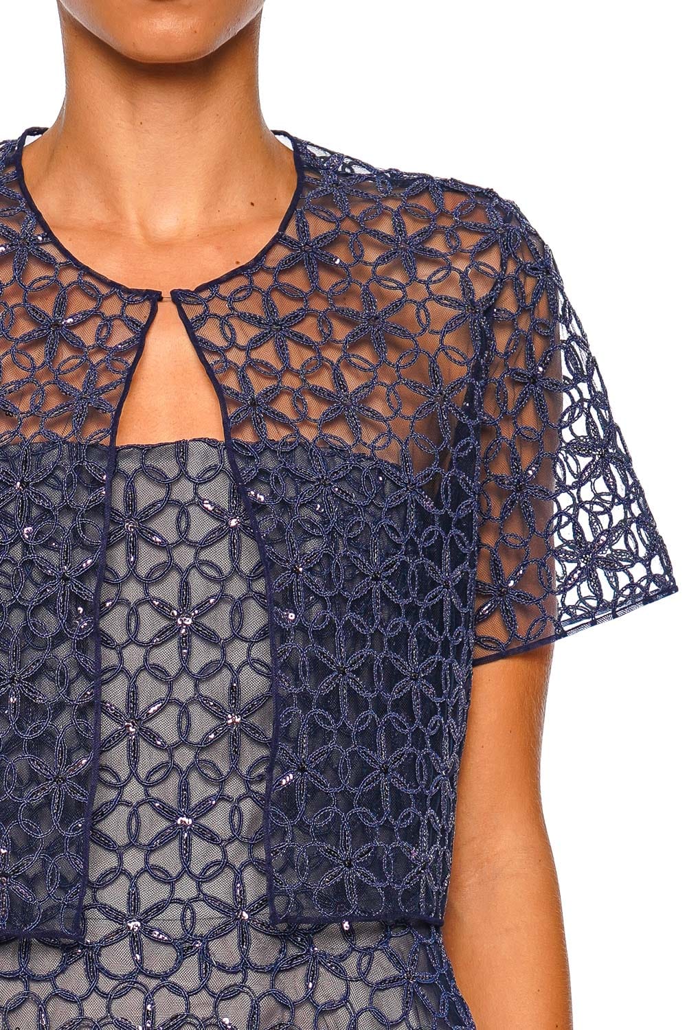 Naeem Khan Cording Bolero Navy Short Sleeve Cropped Jacket