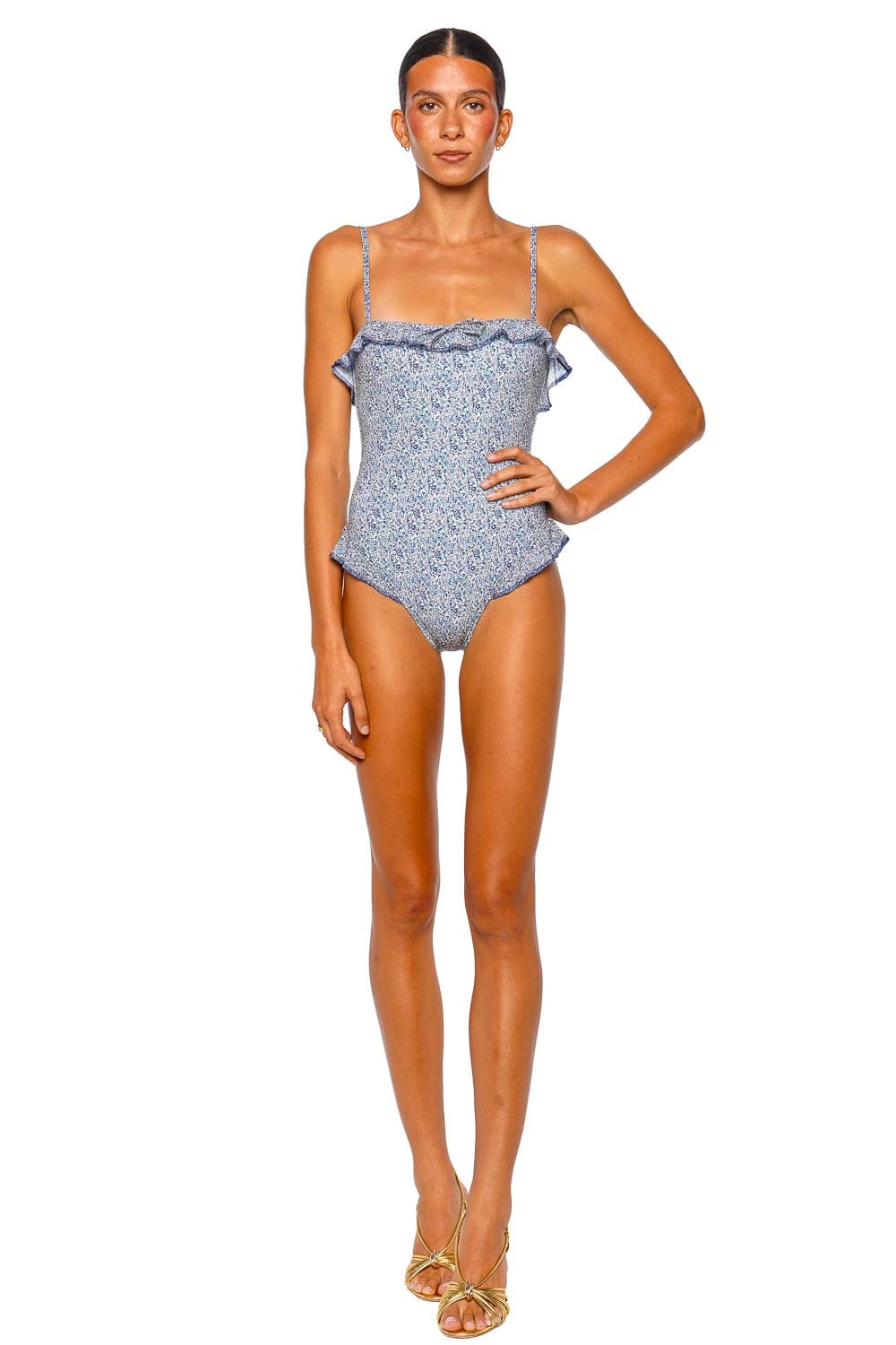 Montce Swim Jacelyn Ruffle Blue Strappy One Piece Swimsuit
