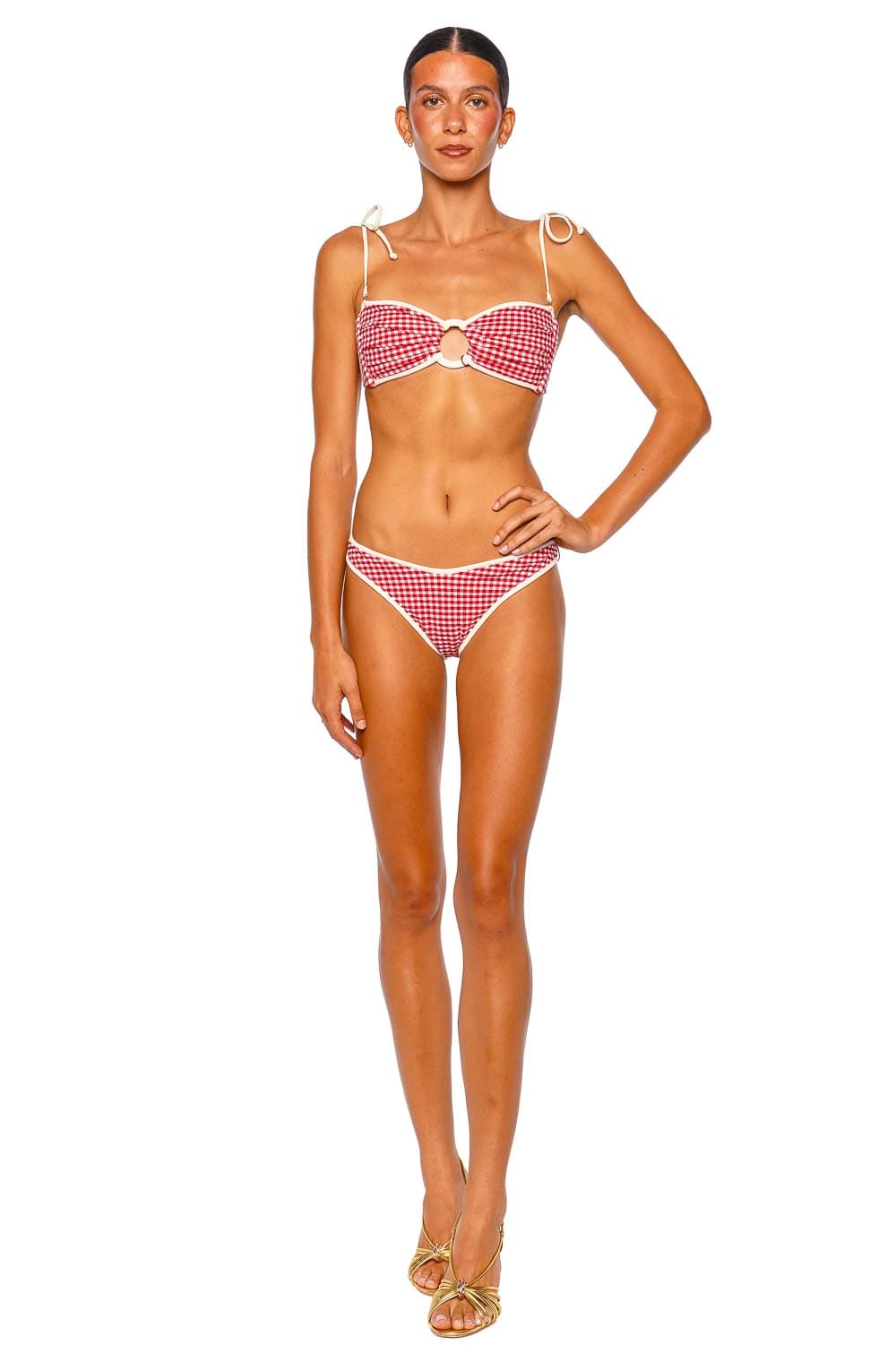 Montce Swim Lulu Red Gingham Low Rise Bikini Bottom