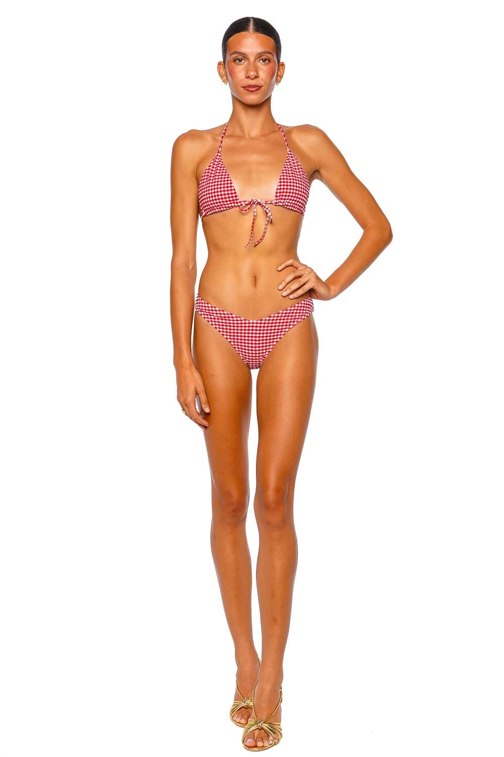 Montce Swim Lulu Red Gingham Low Rise Bikini Bottom