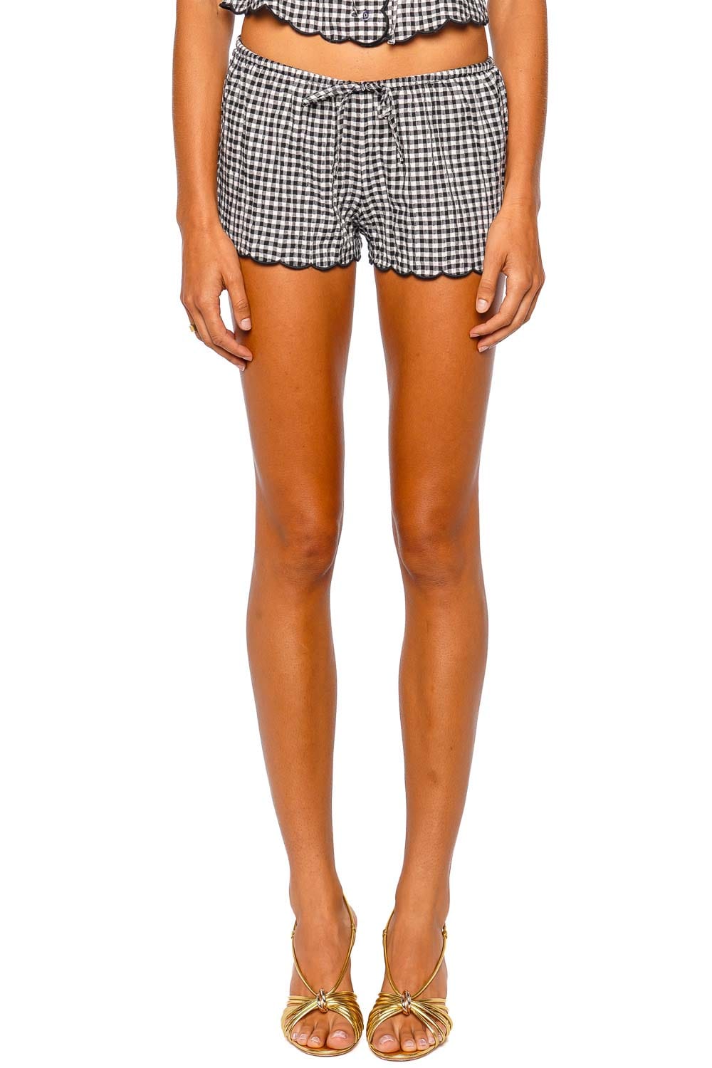 Montce Swim Low Rise Drawstring Black and White Gingham Shorts