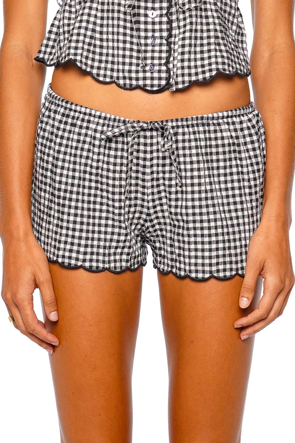 Montce Swim Low Rise Drawstring Black and White Gingham Shorts