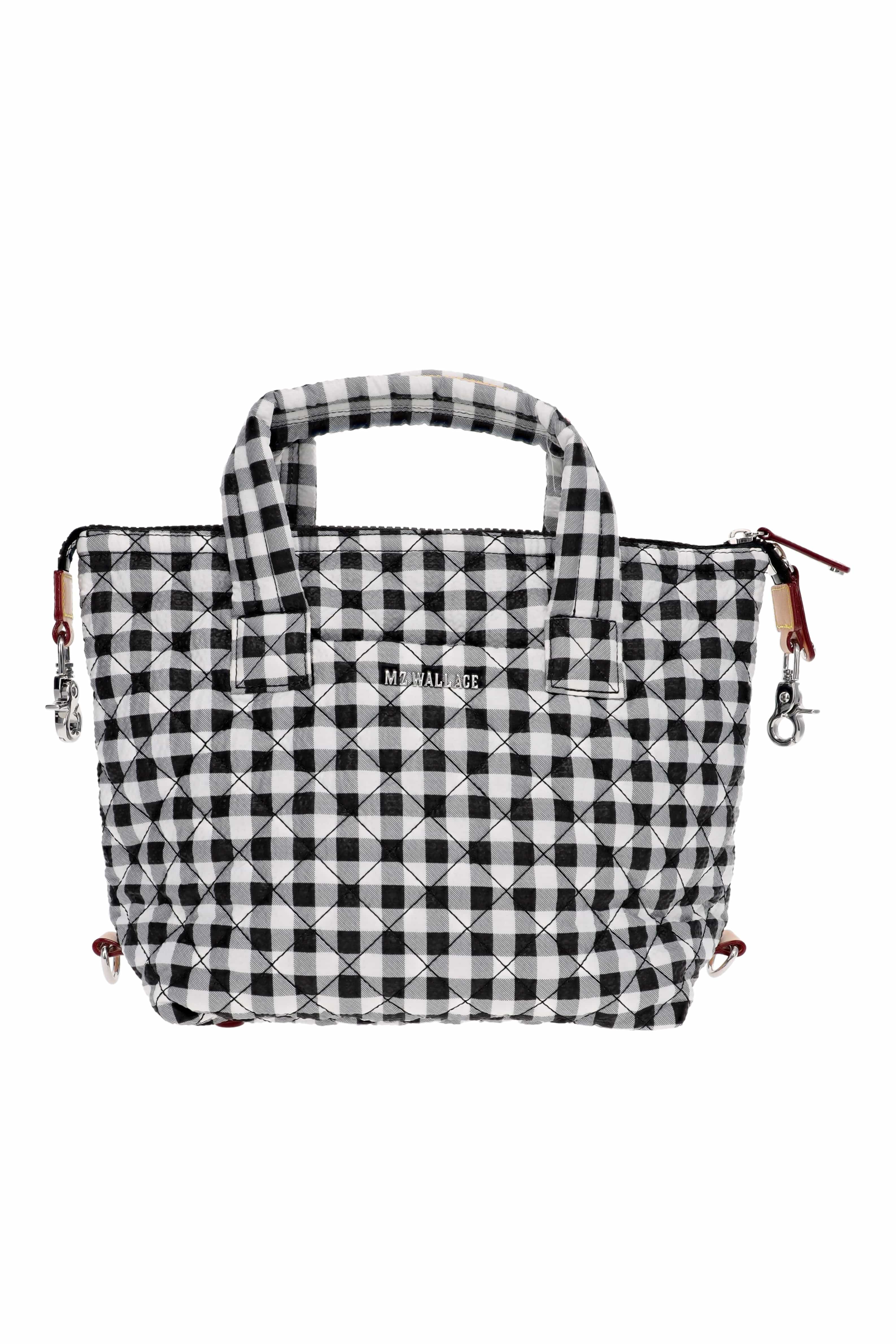 MZ Wallace Black & White Gingham Small Sutton Tote Deluxe