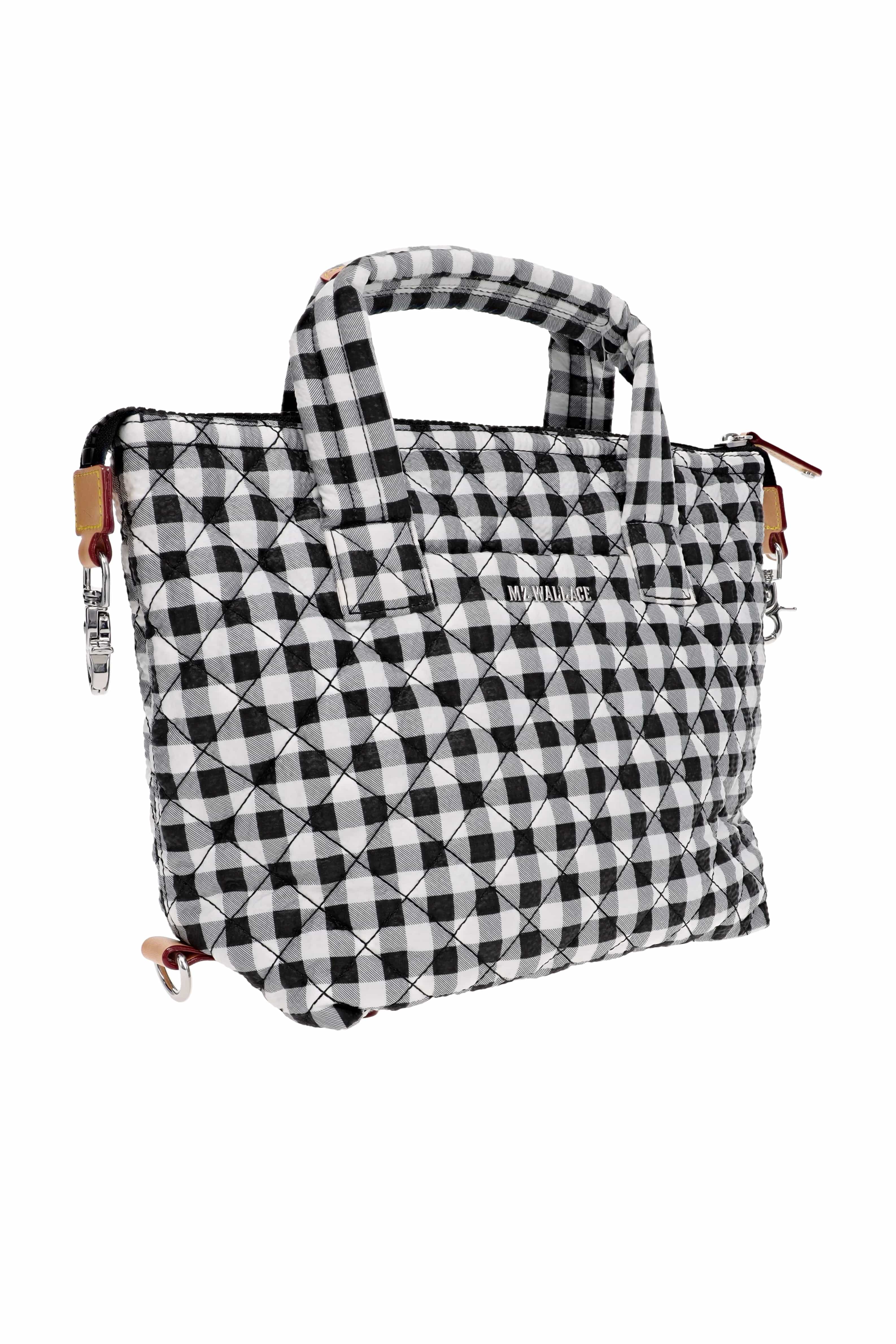 MZ Wallace Black & White Gingham Small Sutton Tote Deluxe