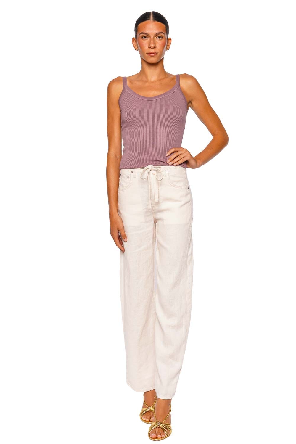 Citizens of Humanity Brynn Pale Stone Linen Drawstring Trouser