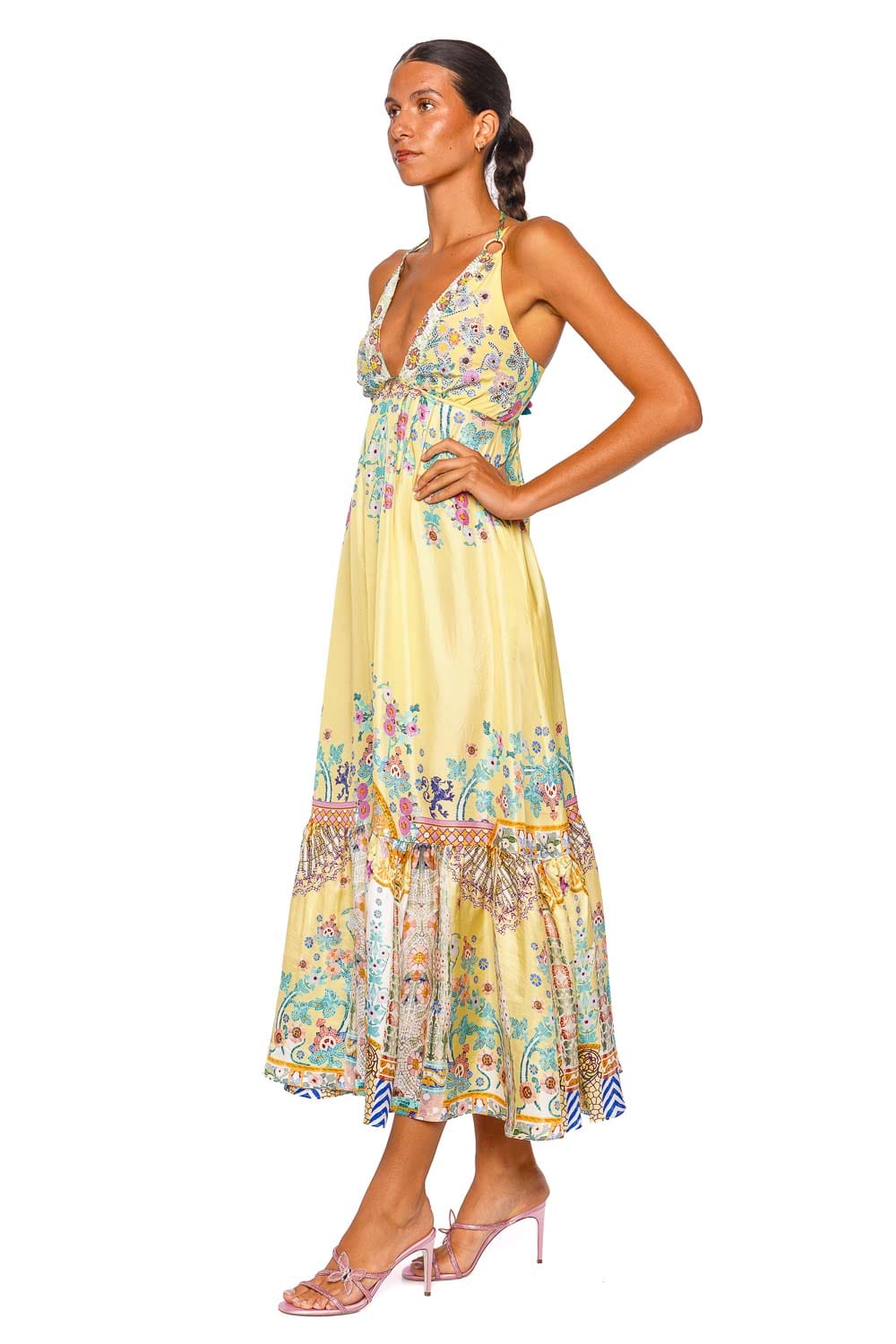 Camilla Tiered Dress With Hardware Yellow Strappy Maxi Dress
