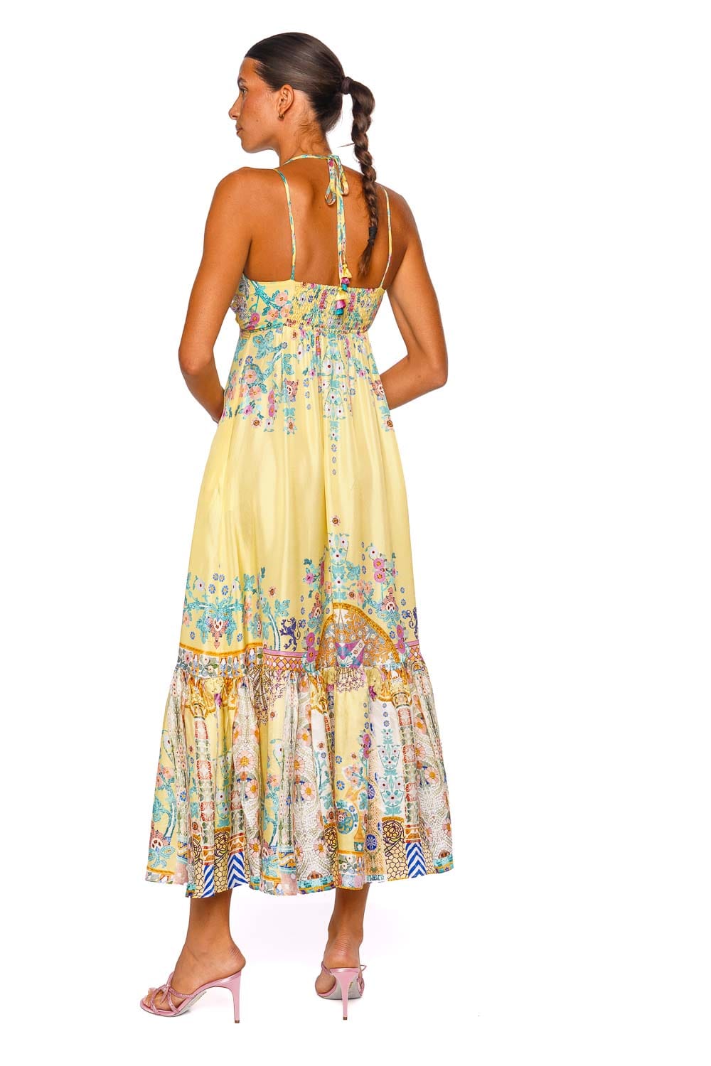 Camilla Tiered Dress With Hardware Yellow Strappy Maxi Dress