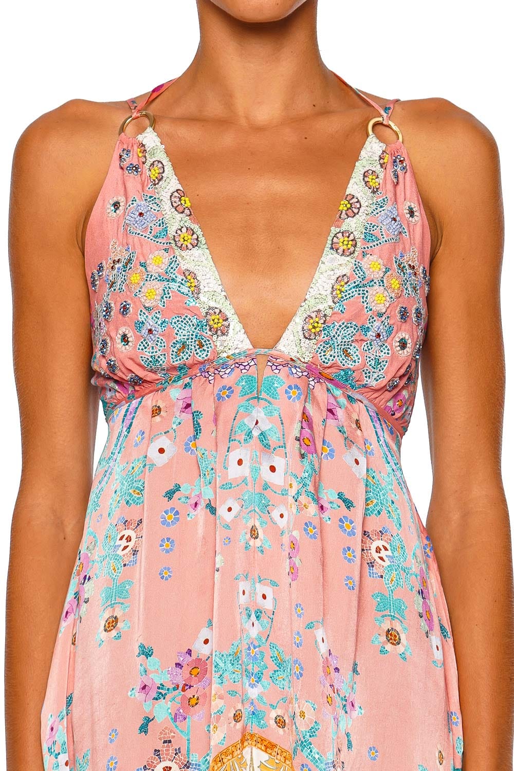 Camilla Short Flared Dress With Hardware Pink Strappy Mini Dress
