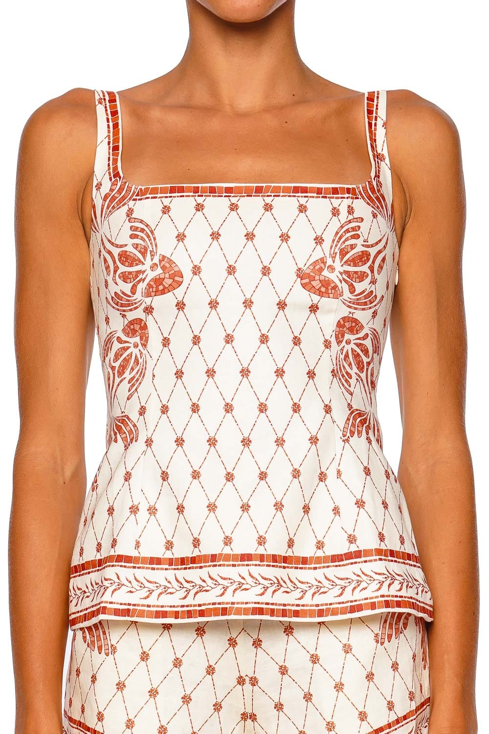 Shani Shemer Pippa Orange Mosaic Print Strappy Top