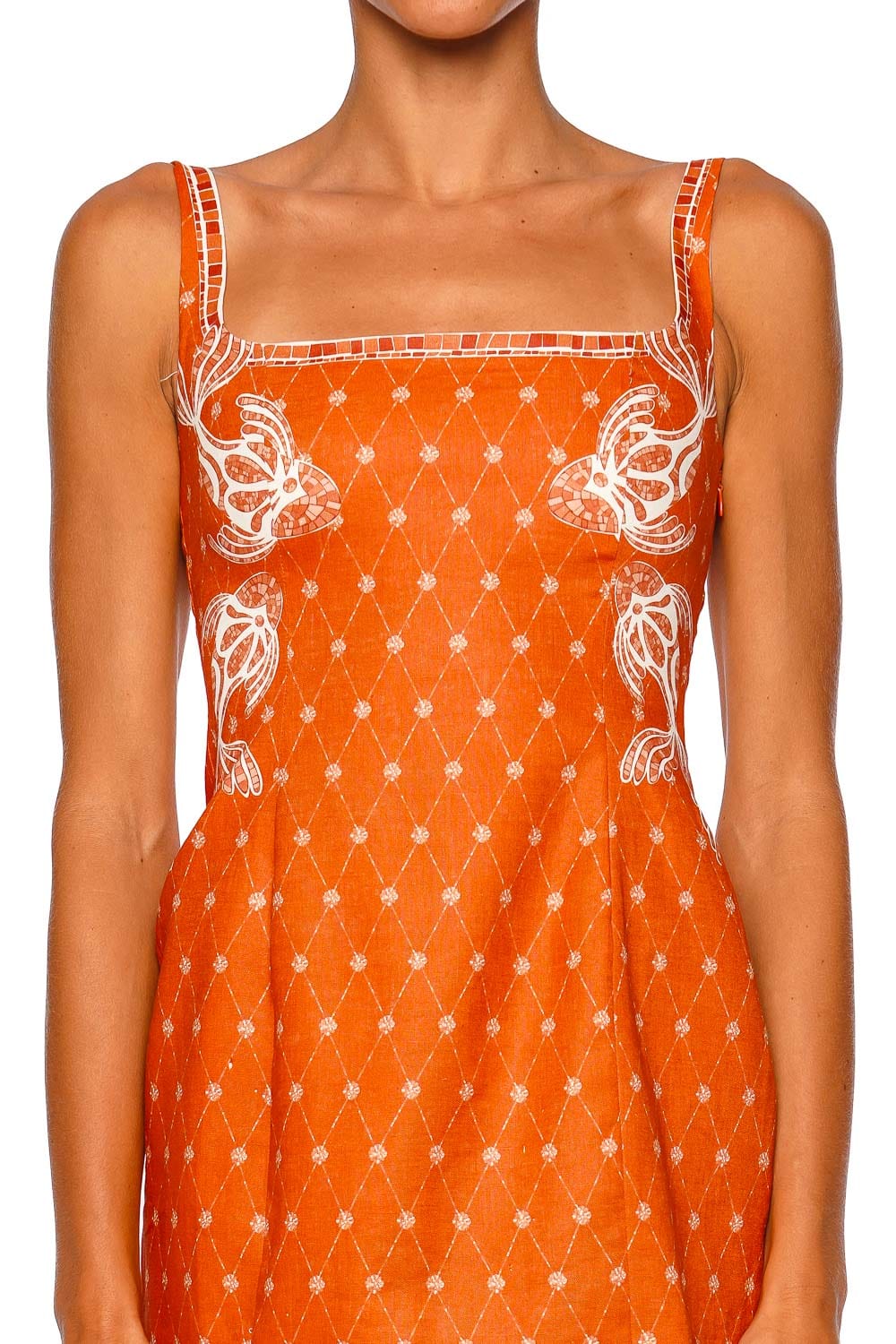 Shani Shemer Jordan Orange Mosaic Print Strappy Mini Dress
