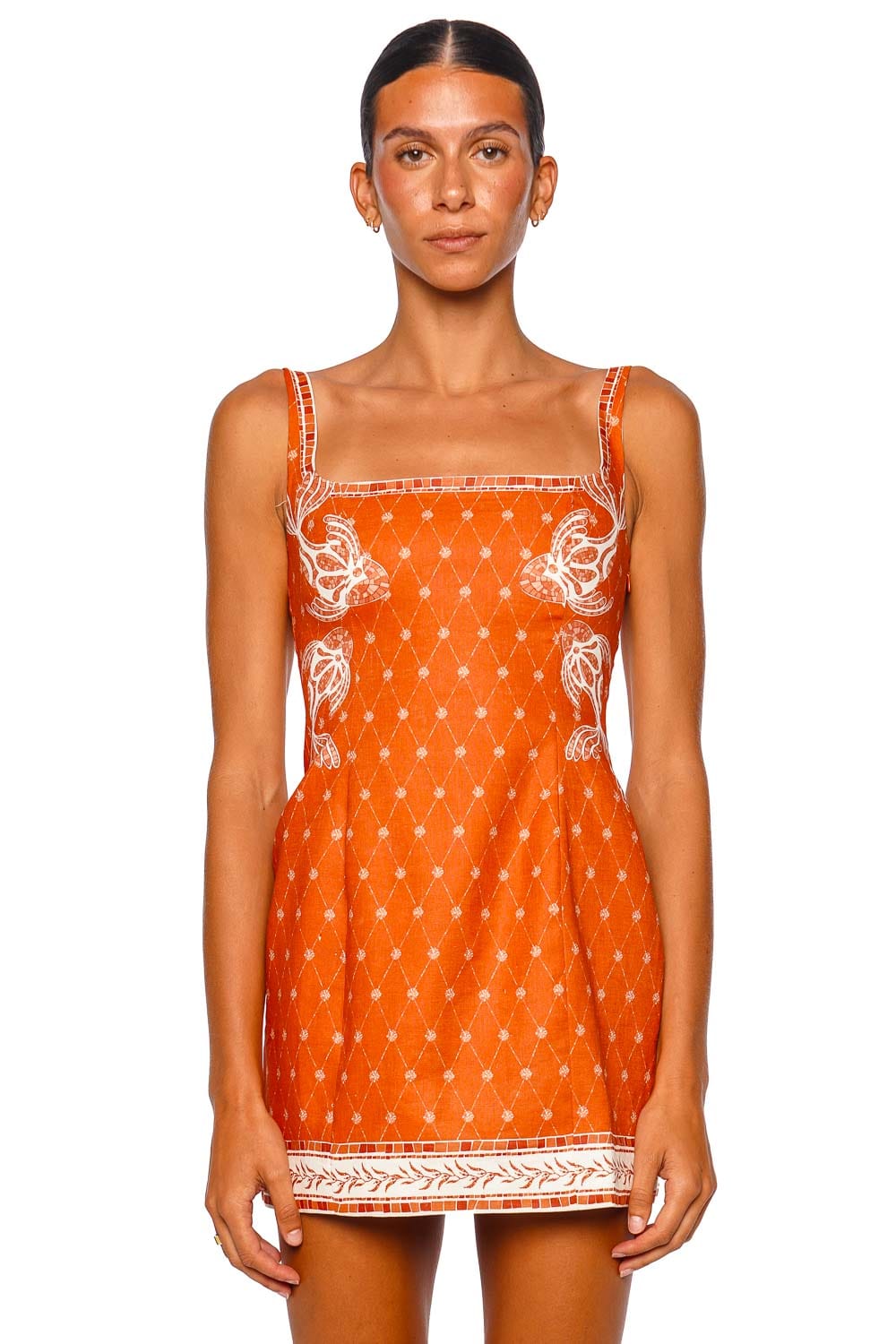 Shani Shemer Jordan Orange Mosaic Print Strappy Mini Dress