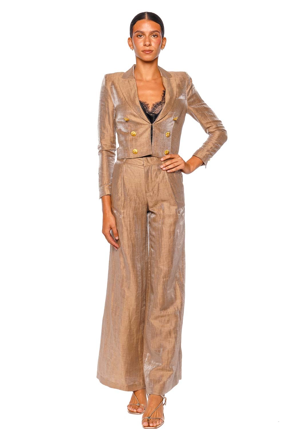 L'AGENCE Allanah Latte Gold Wide Leg Trouser