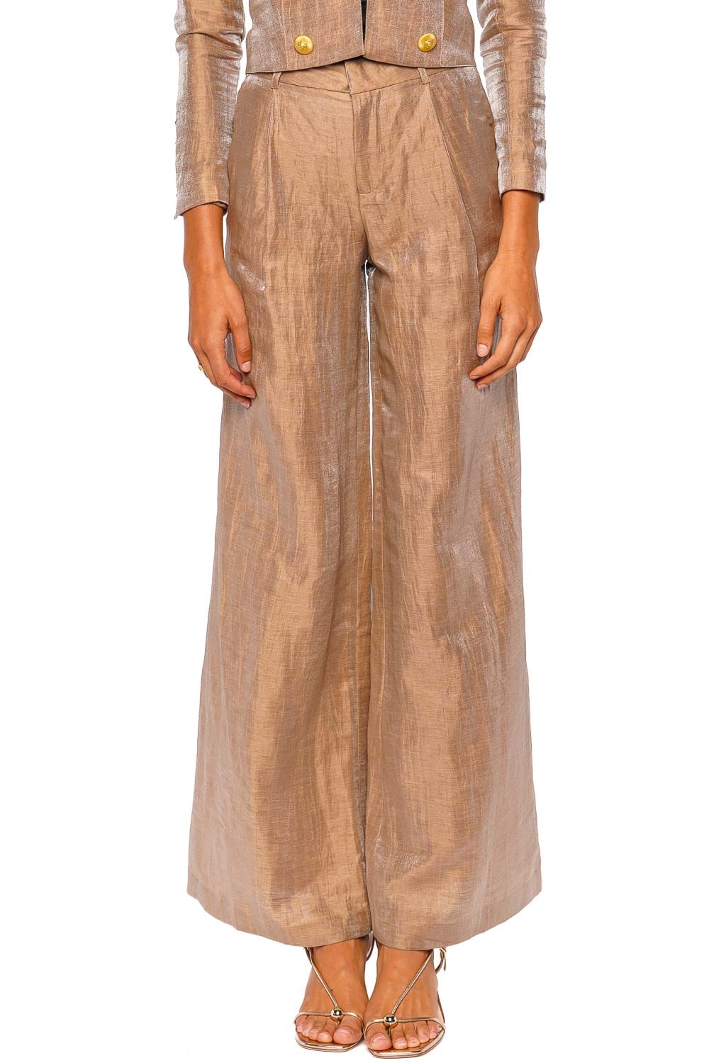 L'AGENCE Allanah Latte Gold Wide Leg Trouser