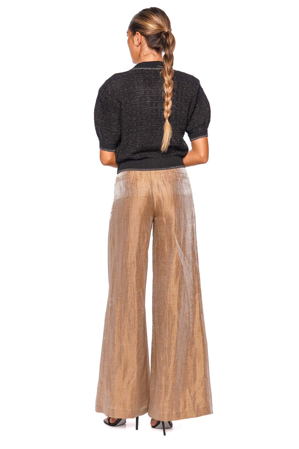 L'AGENCE Novalie Black Lurex Short Sleeve Cropped Cardigan