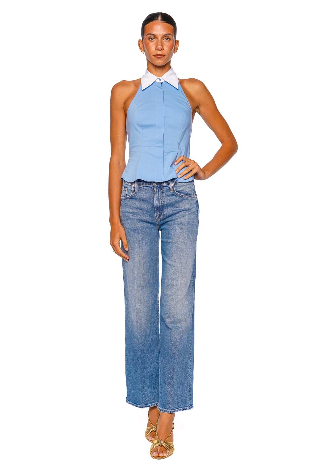 MOTHER Denim The Rerun Skimp Wide Leg Blue Jeans