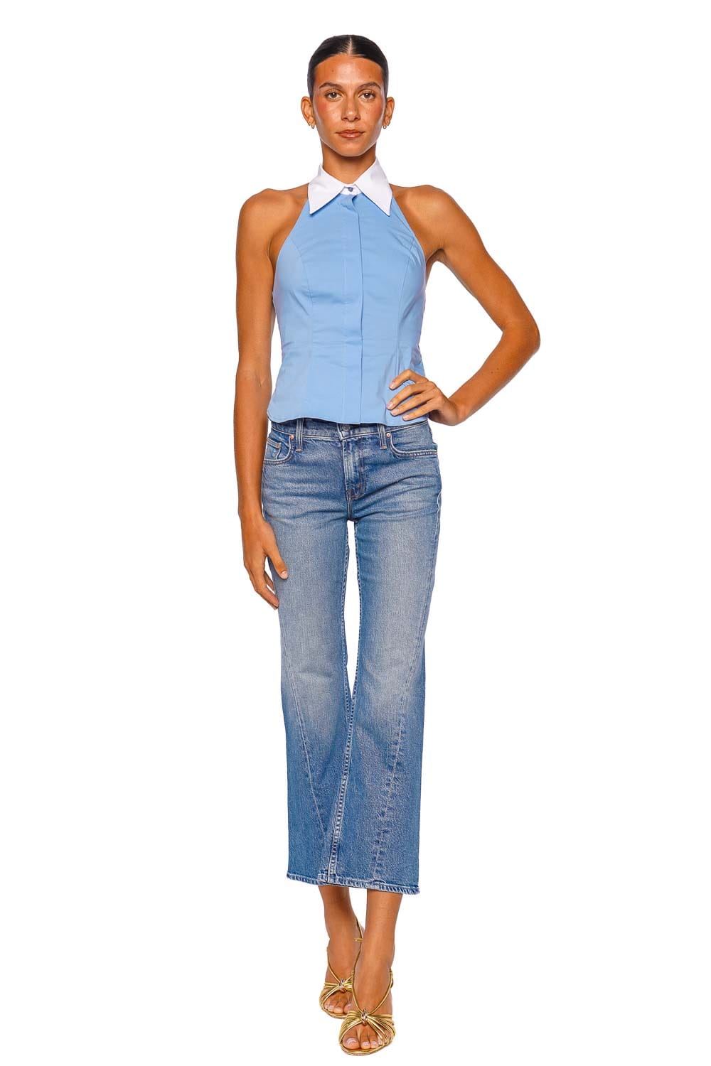 MOTHER Denim Lil Bookie Twist Skimp Blue Cropped Wide Leg Jeans