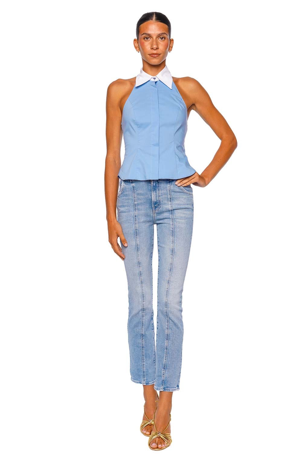 MOTHER Denim The Western Hustler Hover Derby Doll Light Wash Straight Leg Jeans
