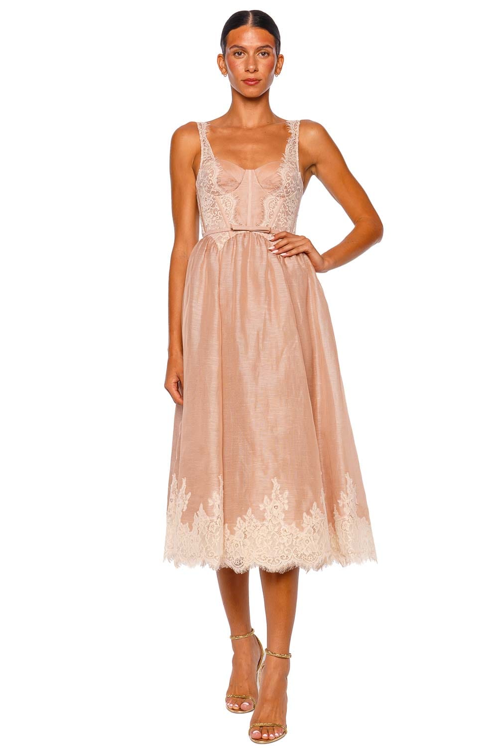 Corinna Buttercream Floral Lace Midi Dress