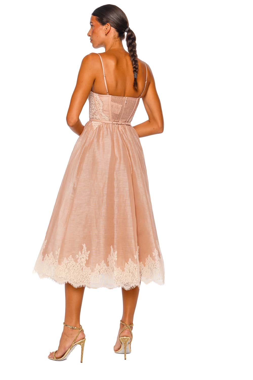 ZIMMERMANN Valiant Lace Trim Light Pink Sleeveless Midi Dress