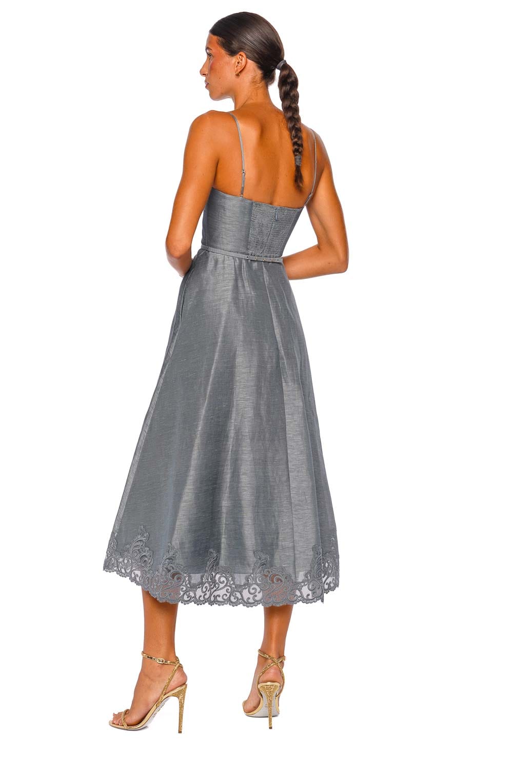 ZIMMERMANN Ascent Tucked Deco Blue Strappy Midi Dress