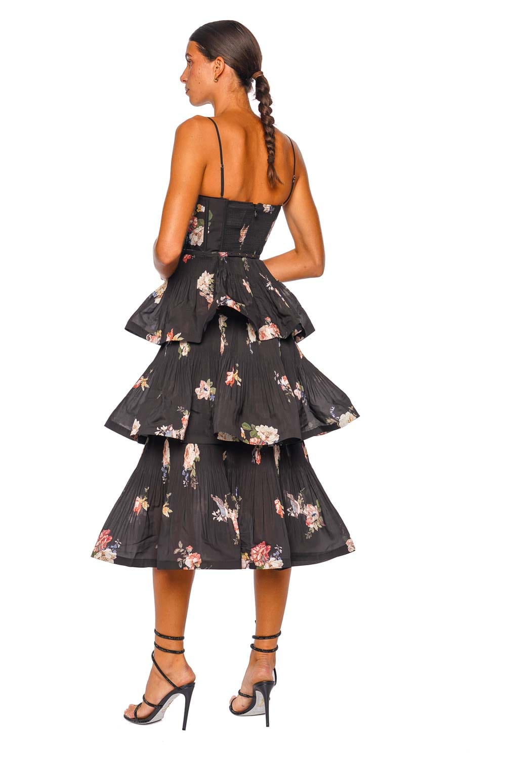 ZIMMERMANN Black Bird Pleated Tiered Midi Dress