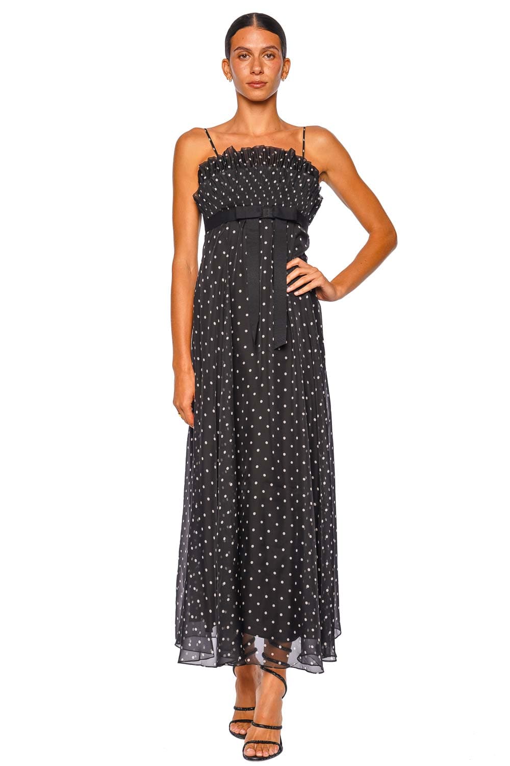 ZIMMERMANN Black Dot Frill Pleated Midi Dress