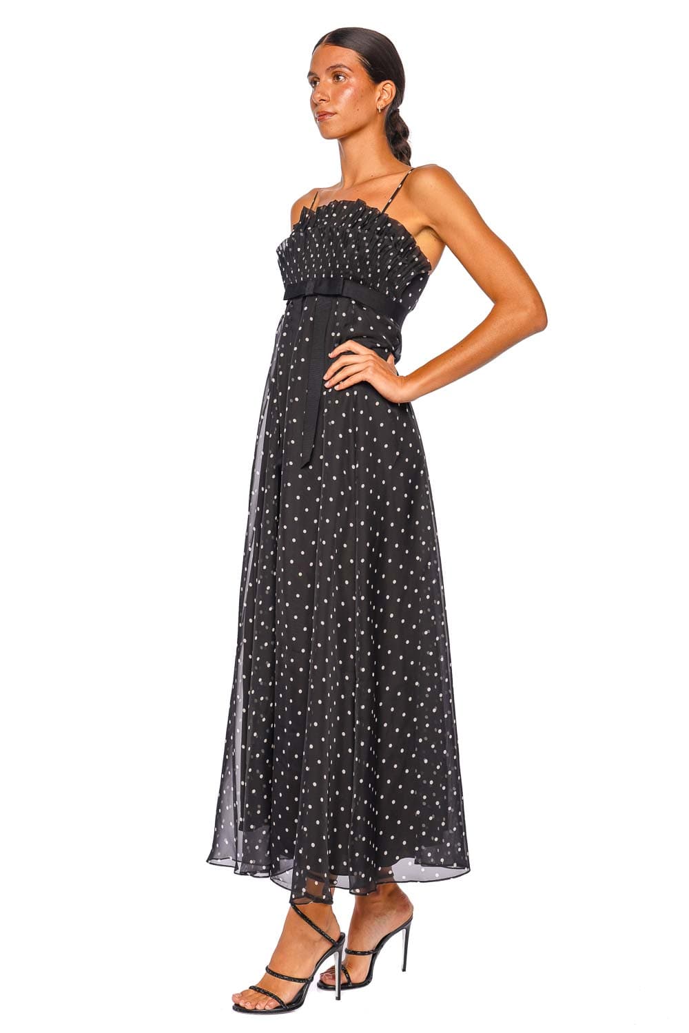 ZIMMERMANN Black Dot Frill Pleated Midi Dress
