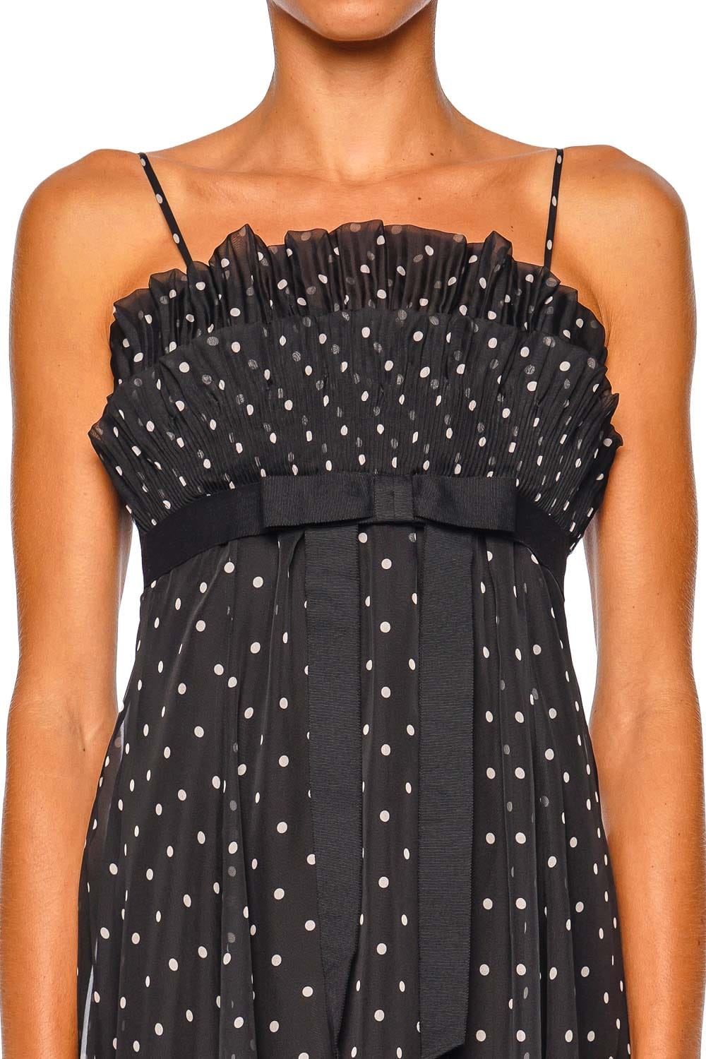 ZIMMERMANN Black Dot Frill Pleated Midi Dress
