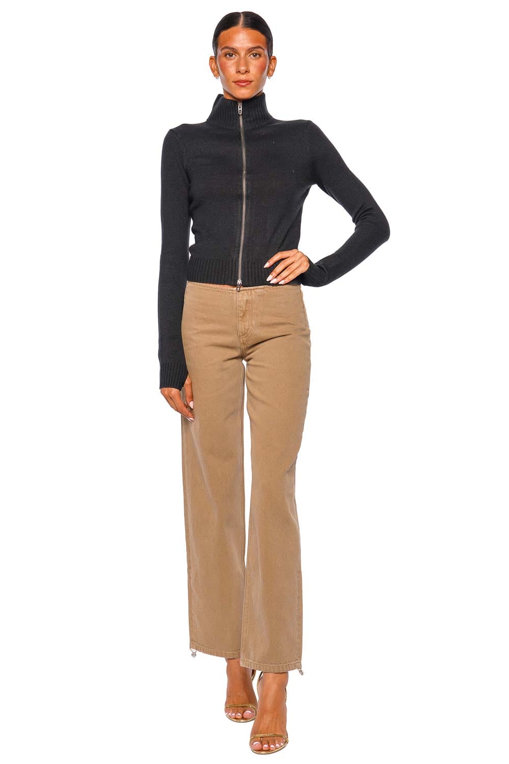 Still Here Bleecker Black Long Sleeve Zip Front Sweater