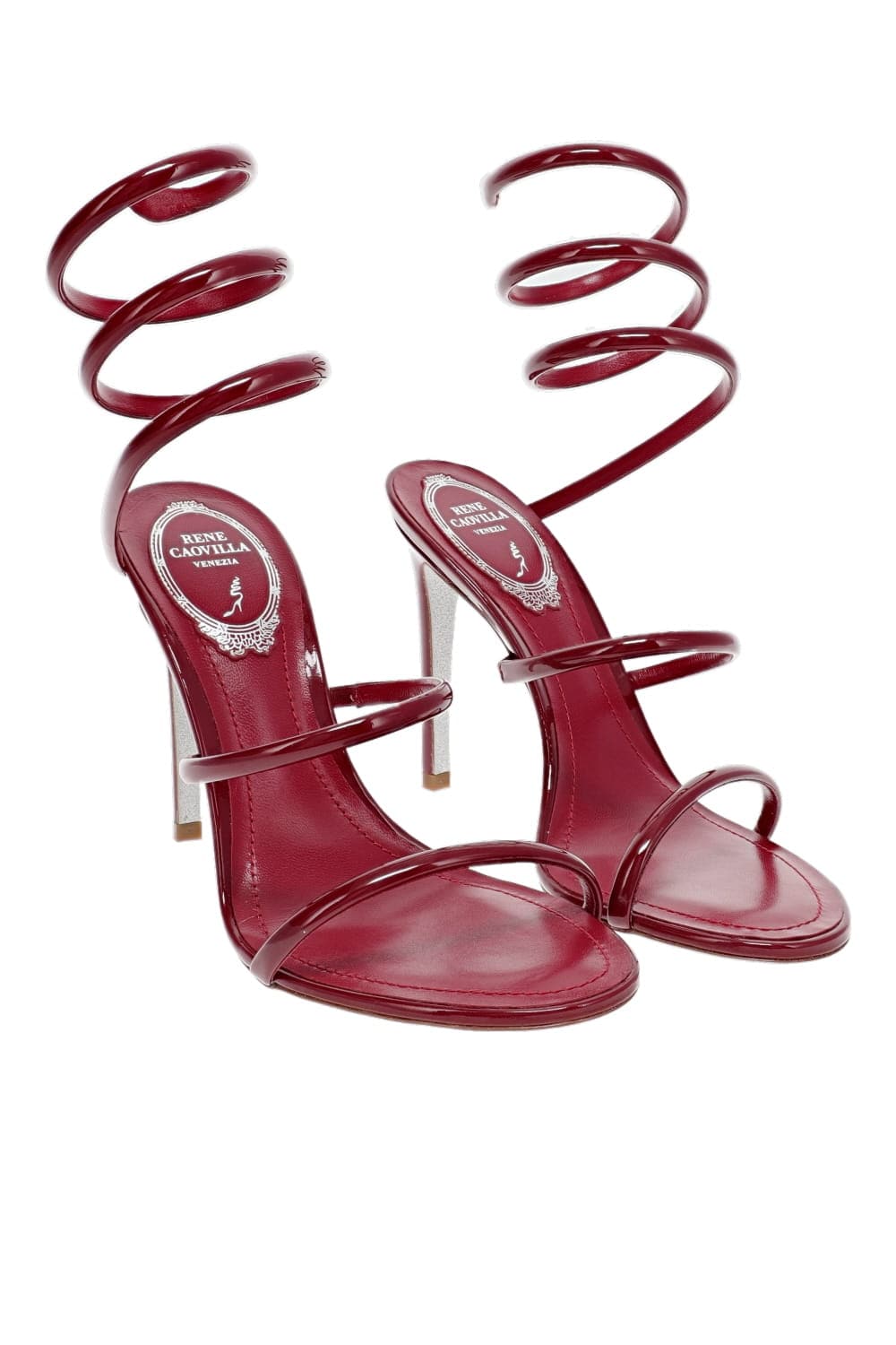 RENE CAOVILLA Crystal Scarlet Ankle Wrap Heel Sandal