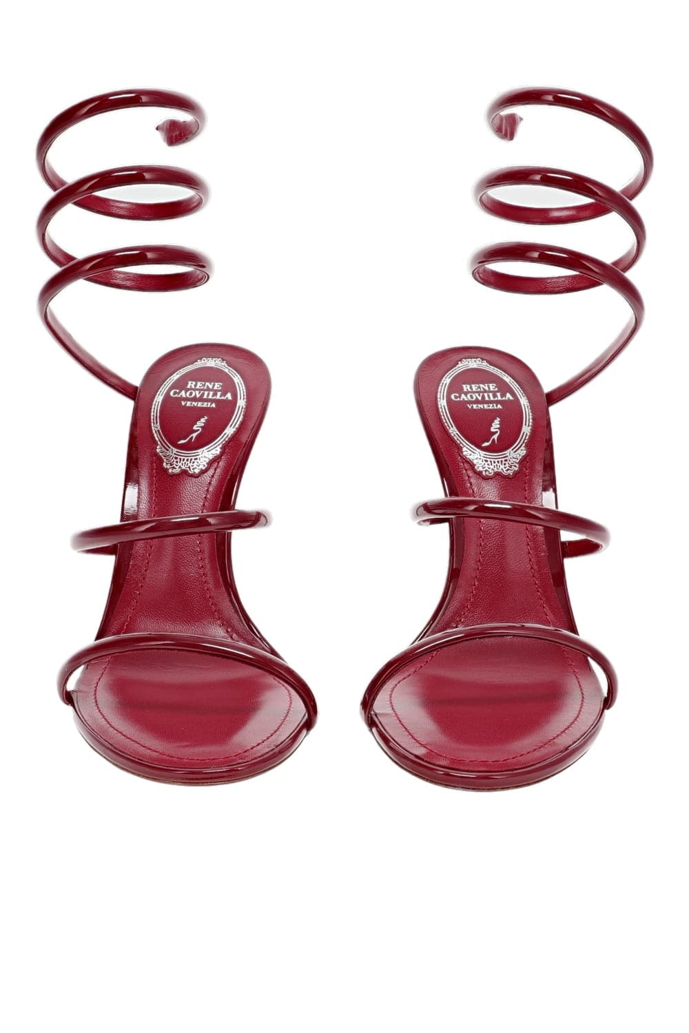 RENE CAOVILLA Crystal Scarlet Ankle Wrap Heel Sandal