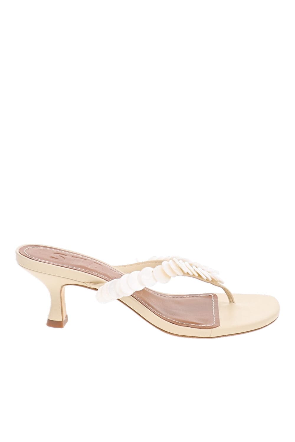 Staud Freja Cream Embellished Thong Kitten Heel Sandal