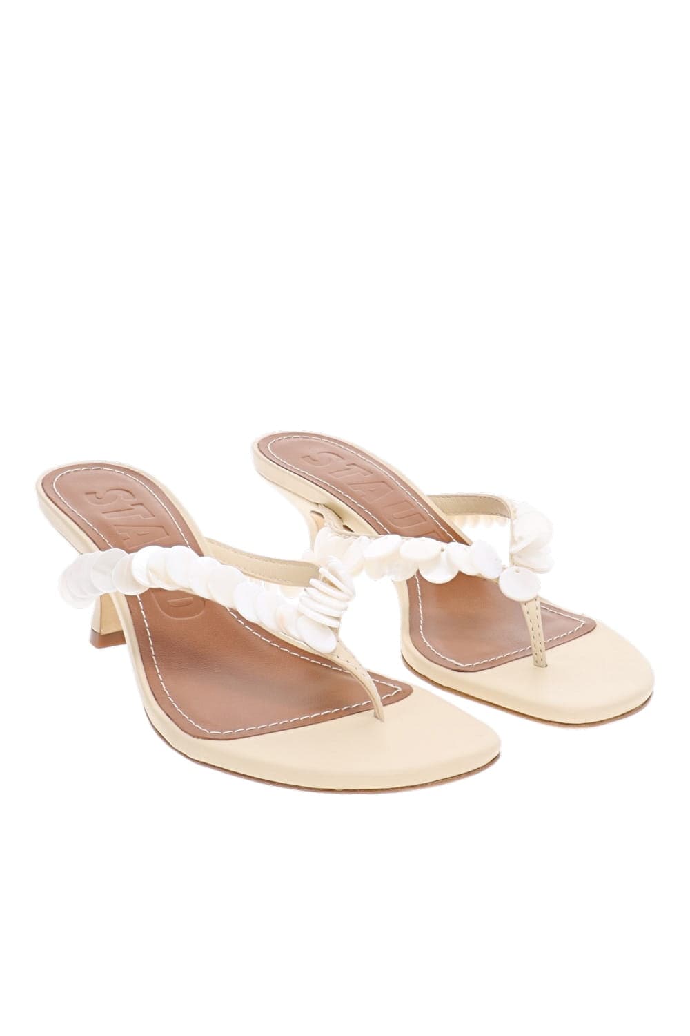 Staud Freja Cream Embellished Thong Kitten Heel Sandal