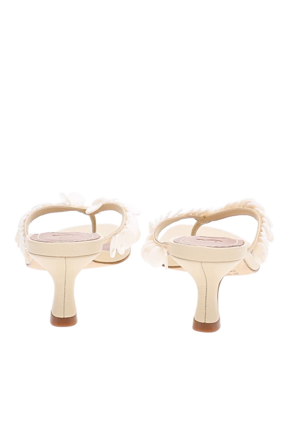 Staud Freja Cream Embellished Thong Kitten Heel Sandal