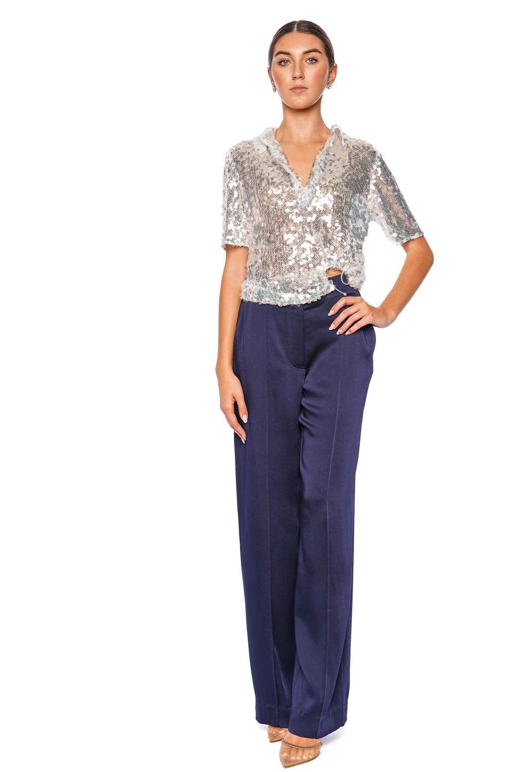 Christopher Esber Opaline Sequin Embellished Polo Top