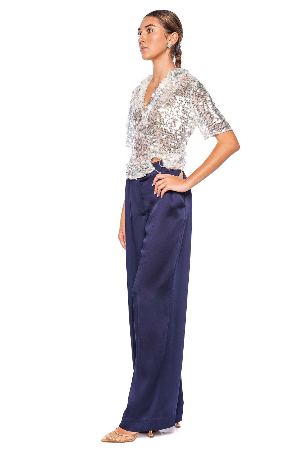 Christopher Esber Opaline Sequin Embellished Polo Top