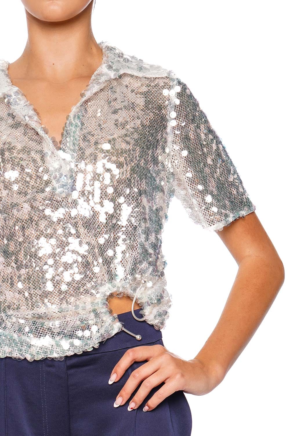 Christopher Esber Opaline Sequin Embellished Polo Top