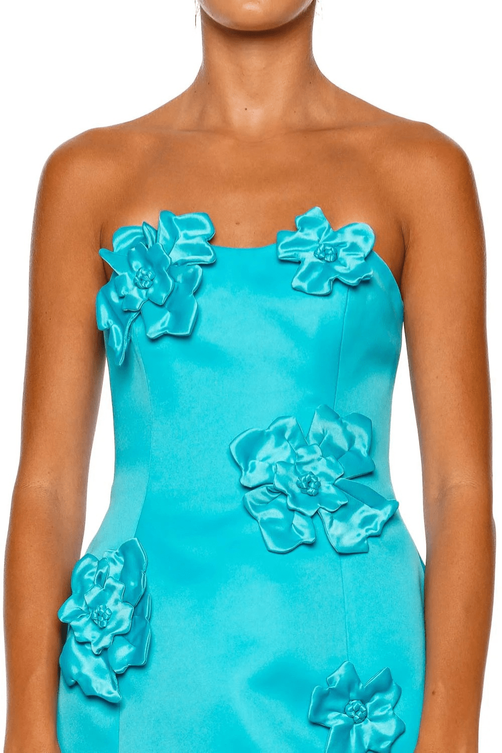LEO LIN Rosario Aqua Strapless Petal Bustier Mini Dress
