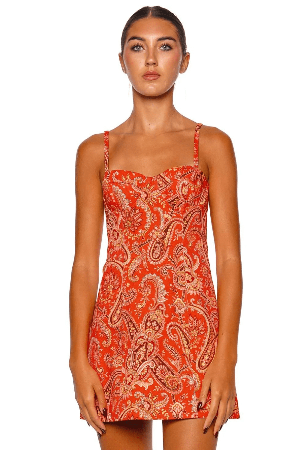 Cara Cara Claudine Paisley Orange Cotton Mini Dress