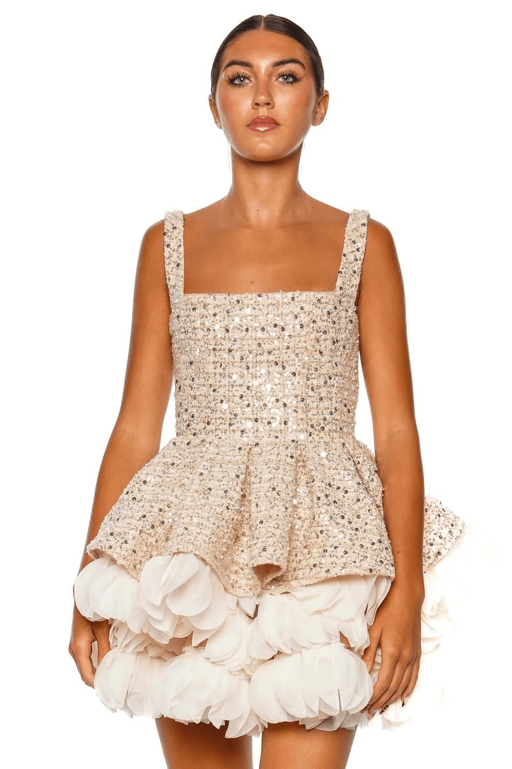 Bronx and Banco Catalina Sequin Tweed Ruffled Mini Dress