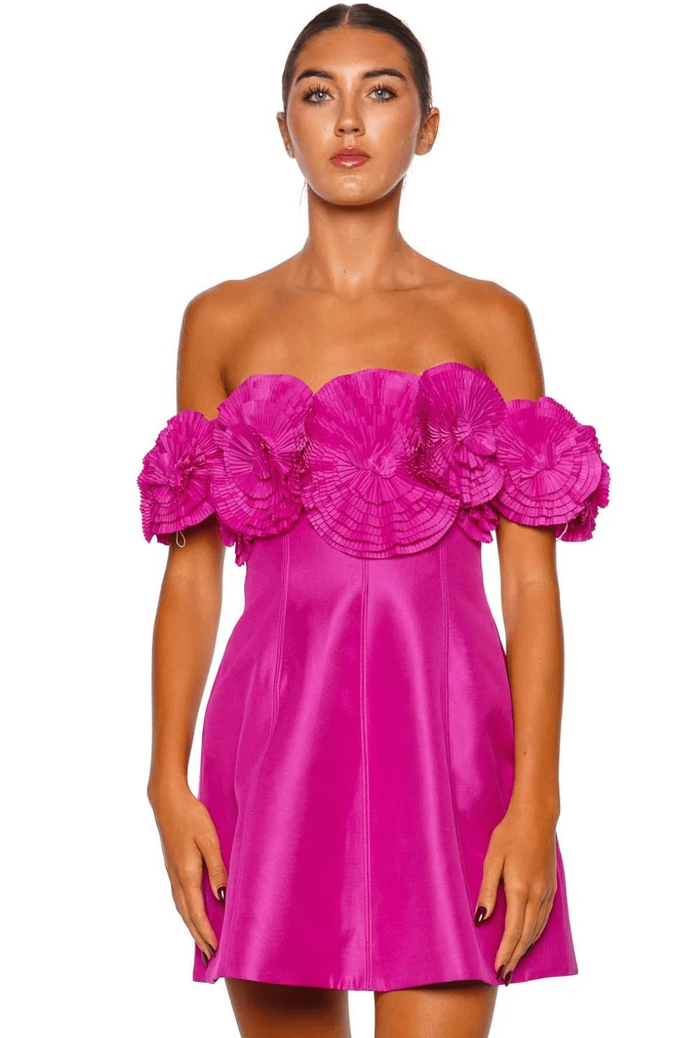 Acler Trusley Violet Floral Off Shoulder Mini Dress