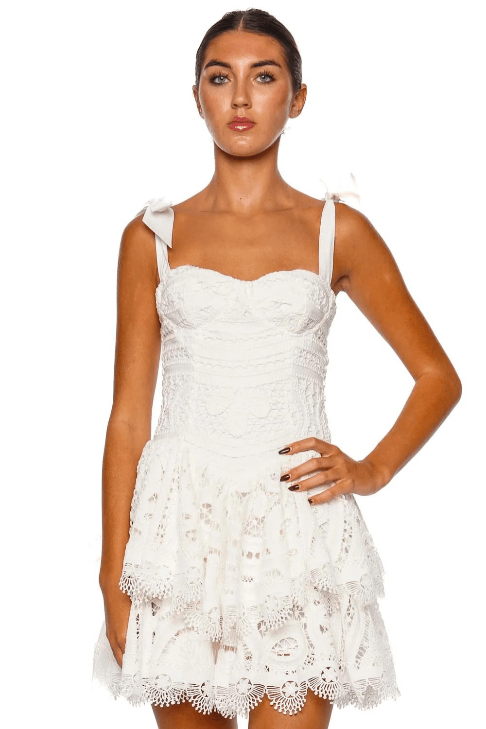 PatBO Rhythmic Lace Tie Shoulder Mini Dress