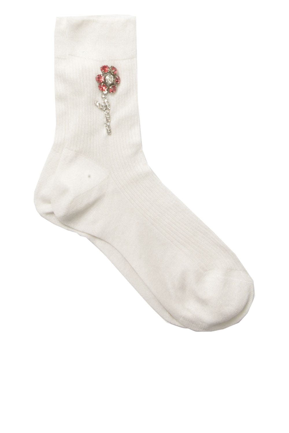 Maria La Rosa Alice Off White Floral Embellished Sock