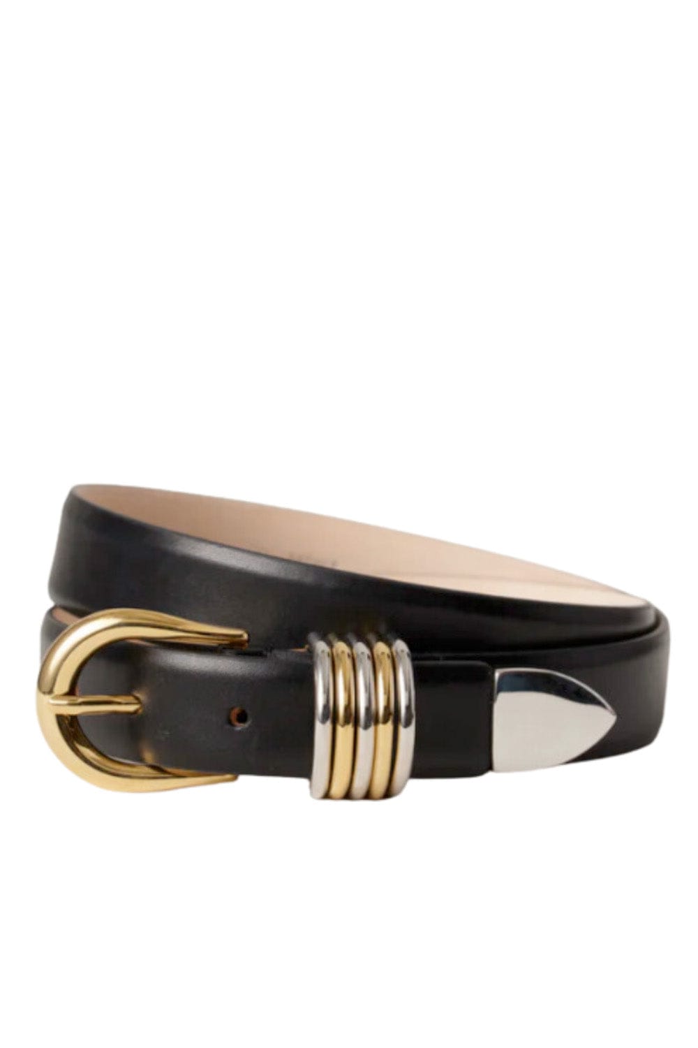 Déhanche Hollyhock Black Leather Mixed Metal Belt