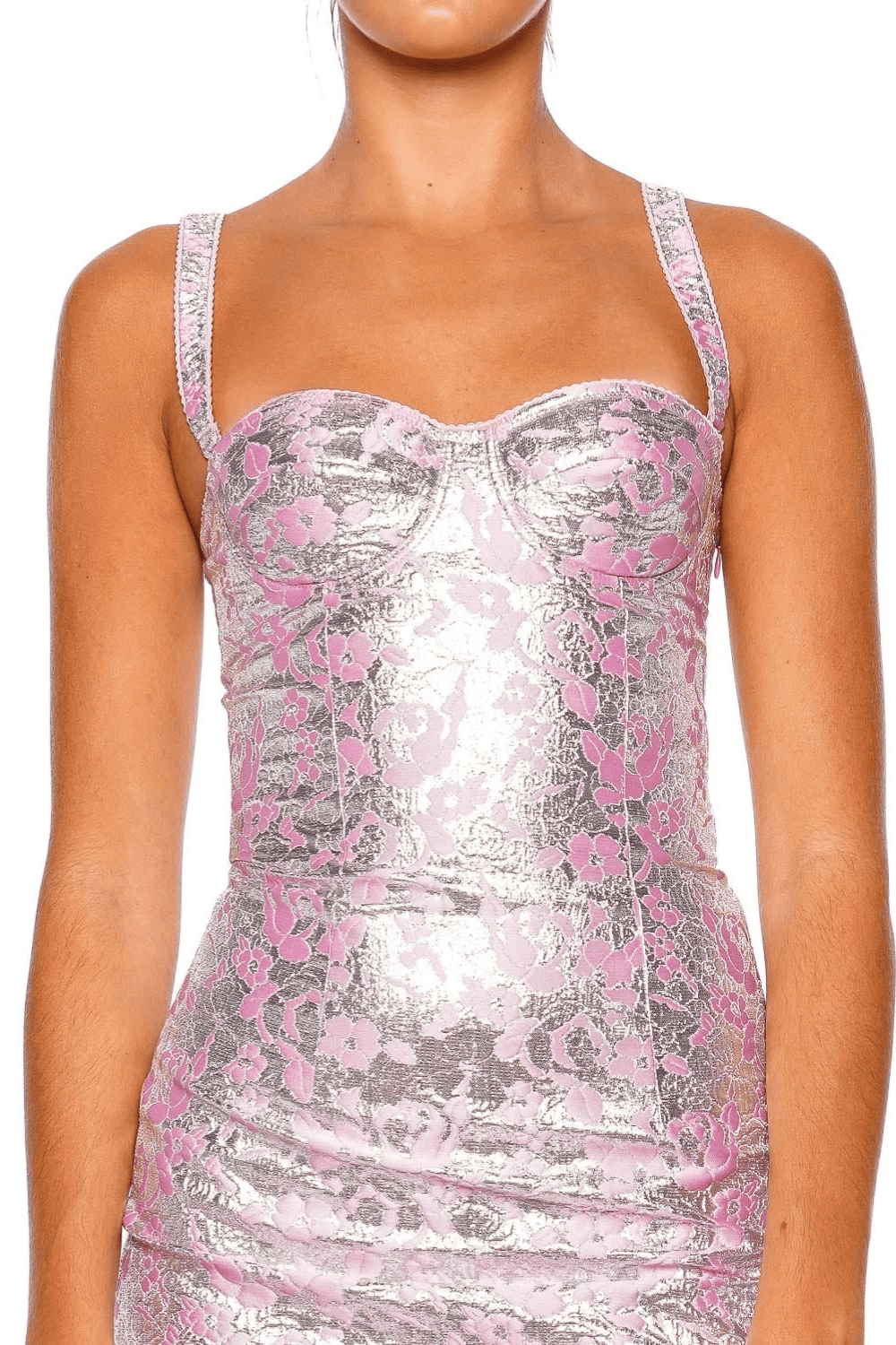 DES_PHEMMES Bustier Silver Candy Pink Strappy Maxi Dress