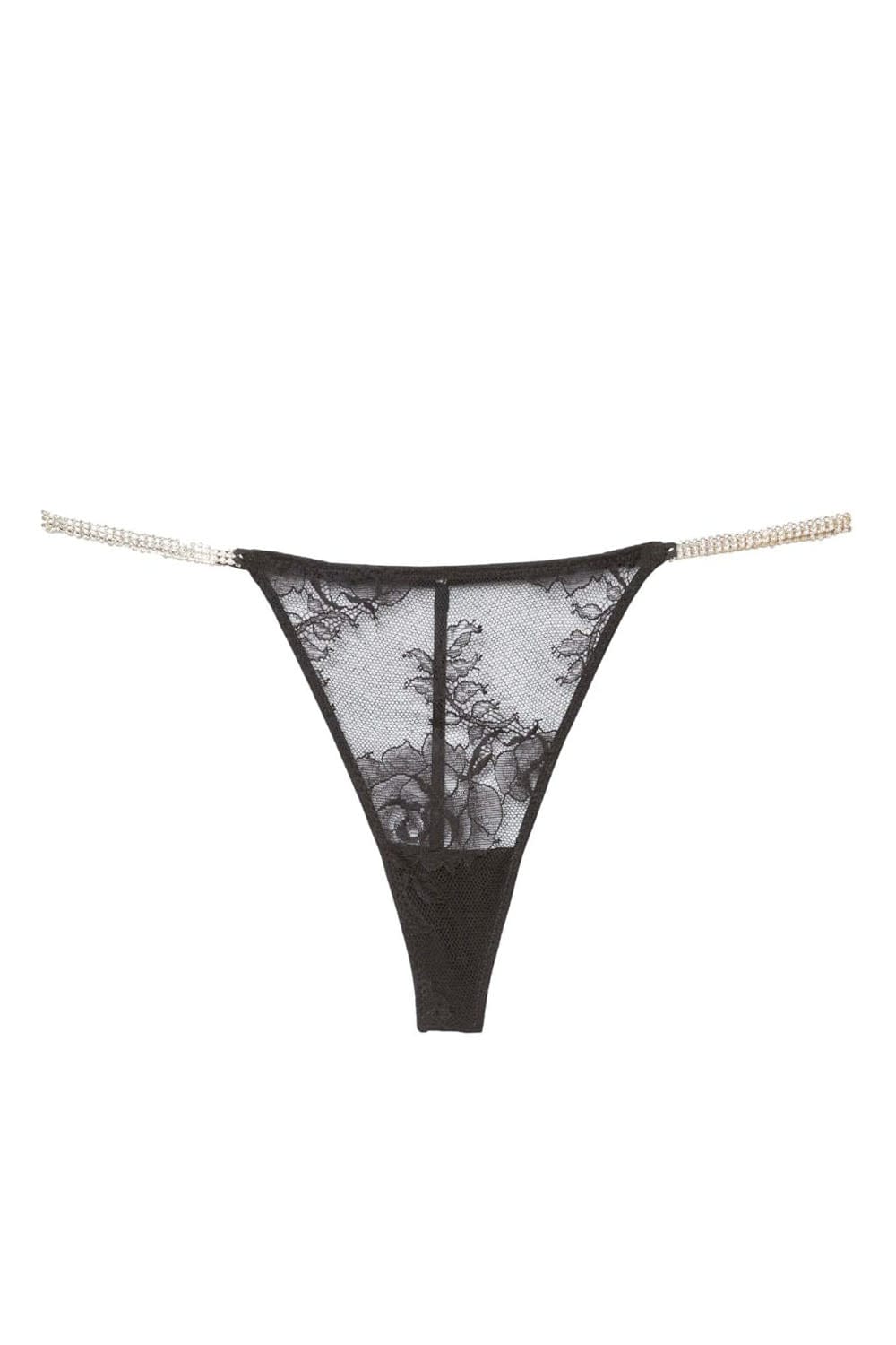 Fleur Du Mal Black Crystal Bouquet Lace V-String