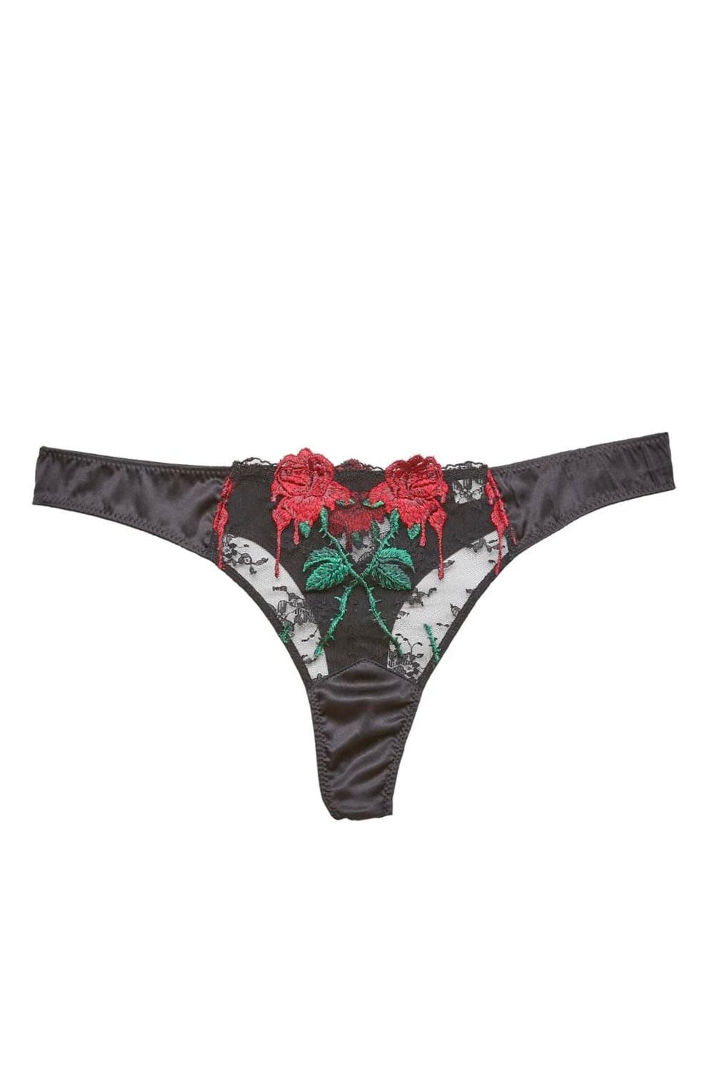 Fleur Du Mal Bleeding Rose Embroidery Thong