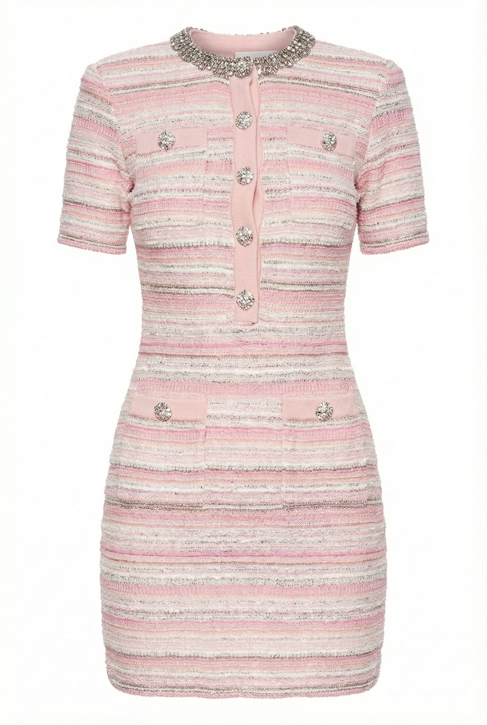 Self-portrait Pink Embellished Short Sleeve Knit Mini Dress Self-portrait Pink Embellished Short Sleeve Knit Mini Dress