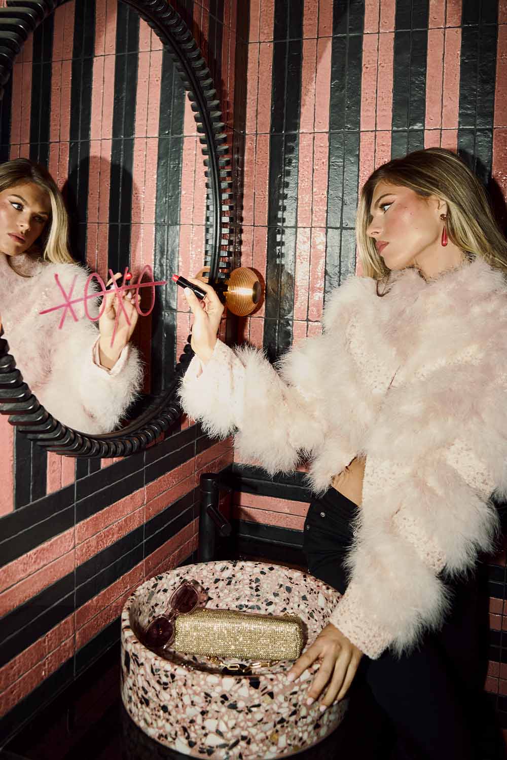 Curran Pink Embellished Faux Fur Jacket