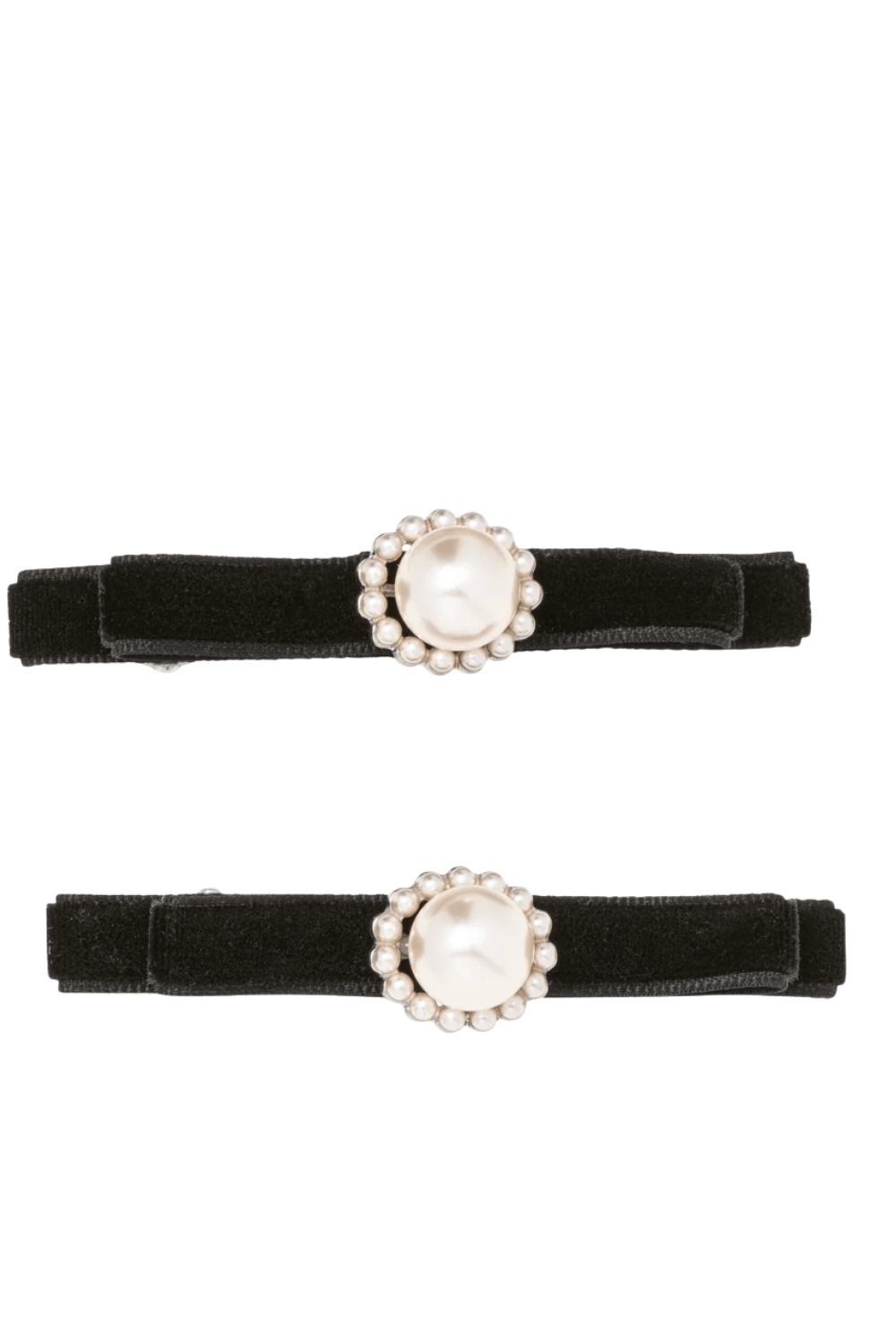 Jennifer Behr Minetta Black Velvet Bow Clips with Pearl Detail